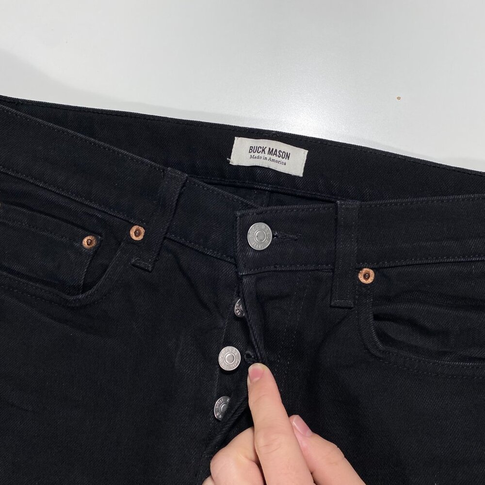 Buck Mason Button-Fly Slim Fit Stretch Denim Black Jeans Men's size 31x29 - Picture 3 of 9